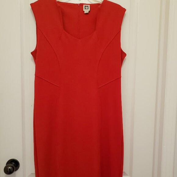 Red Sweetheart Neckline Fitted Anne Klein Knee length Dress size Large - Picture 4 of 10